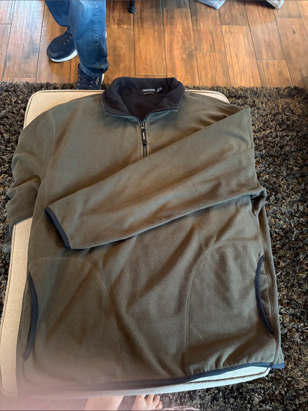Nautica Olive Green Half-Zip Fleece Pullover with Navy Trim